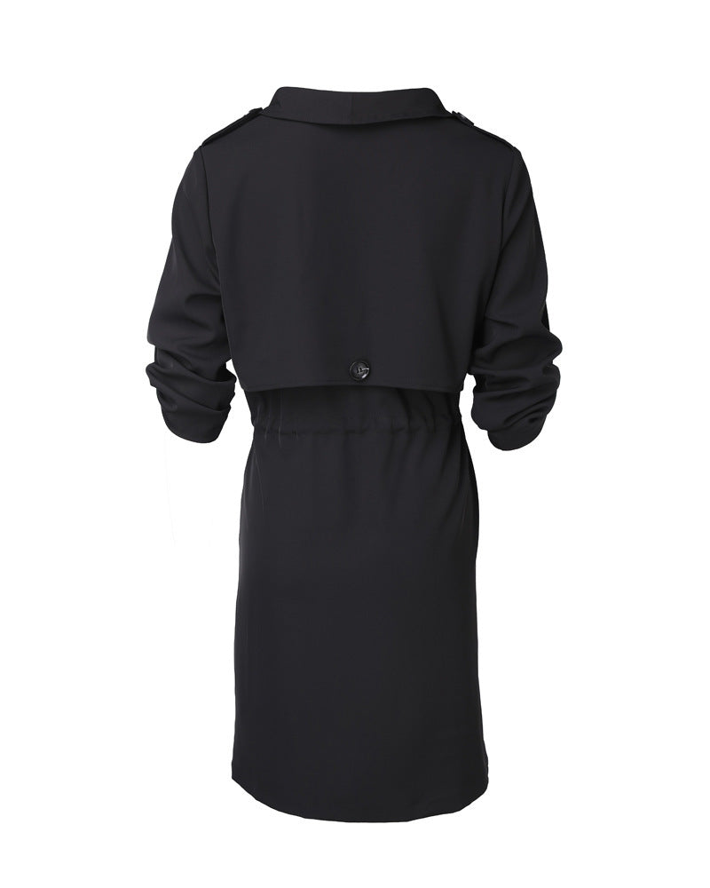 Gabardina holgada de color liso con cintura ajustada y mangas enrolladas de longitud media para mujer