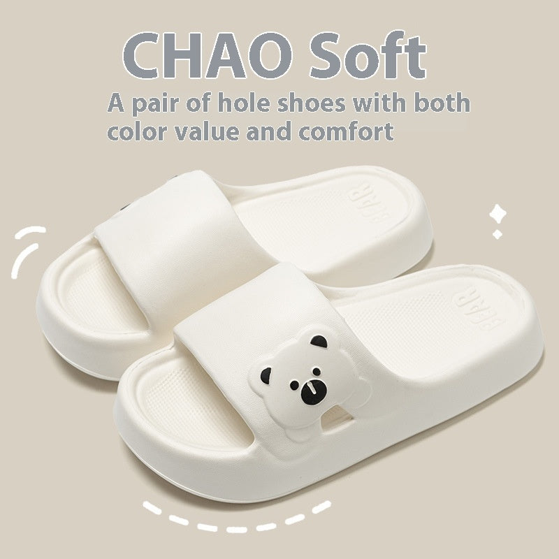 Bonitas zapatillas de casa con diseño de oso, de verano, a la moda, con suela gruesa, antideslizantes, para baño, para mujer y hombre, para parejas.