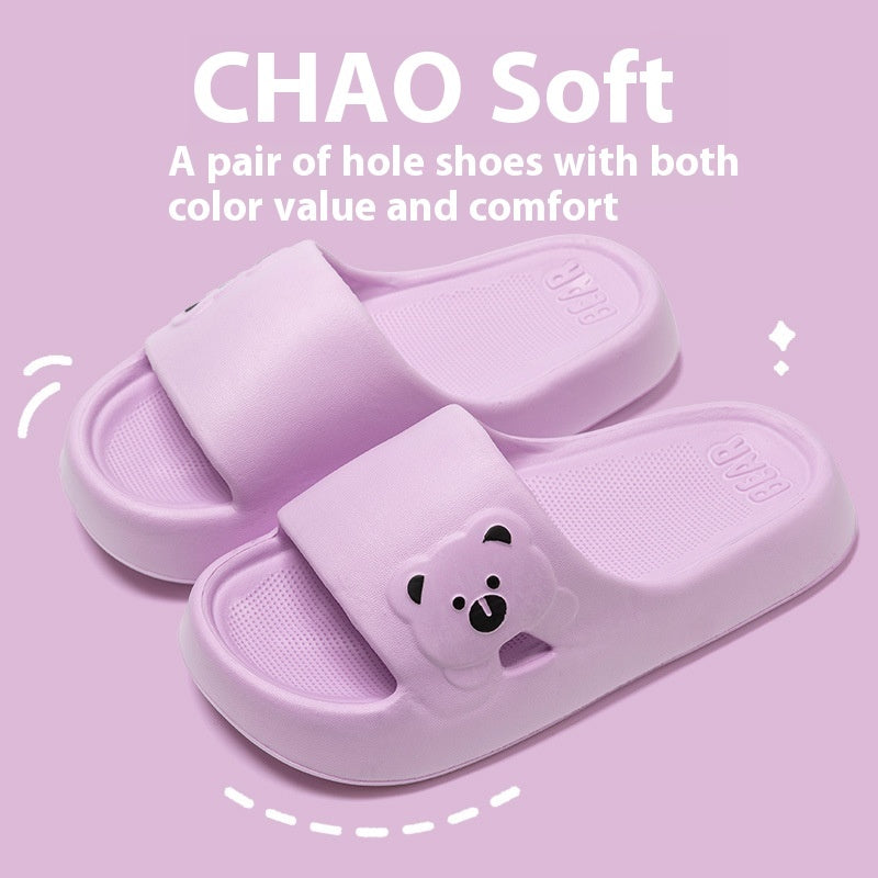 Bonitas zapatillas de casa con diseño de oso, de verano, a la moda, con suela gruesa, antideslizantes, para baño, para mujer y hombre, para parejas.