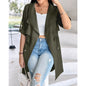 Gabardina holgada de color liso con cintura ajustada y mangas enrolladas de longitud media para mujer