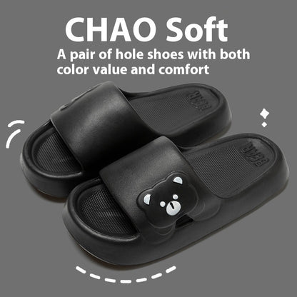 Bonitas zapatillas de casa con diseño de oso, de verano, a la moda, con suela gruesa, antideslizantes, para baño, para mujer y hombre, para parejas.